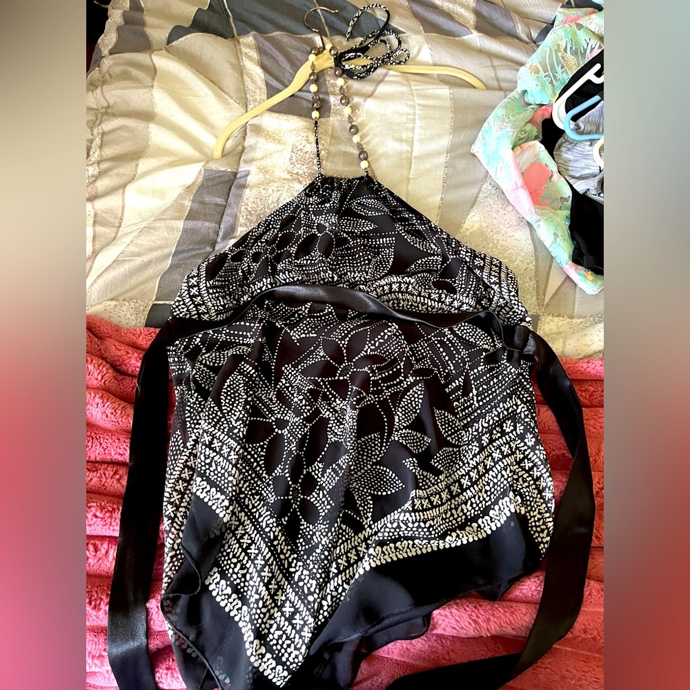 Studio 1940 Black and White Halter Blouse
